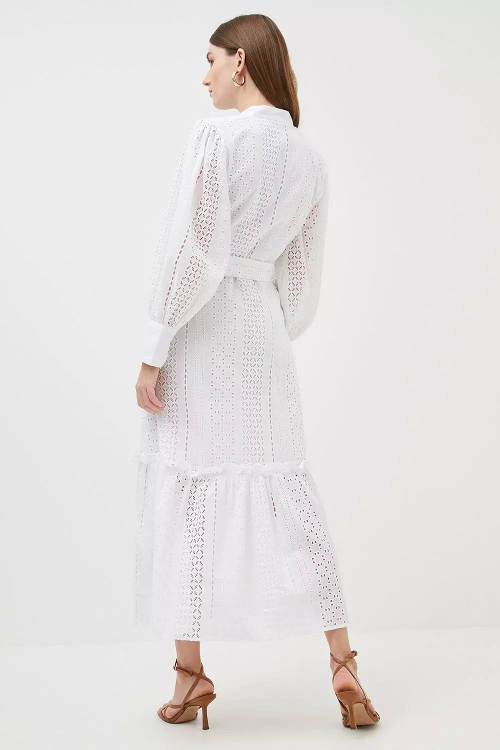 Broderie Tiered Woven Maxi Shirt Dress Karen Millen