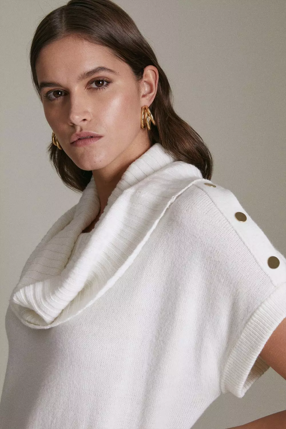 Cashmere Mix Knit Turtleneck Short Sleeve Sweater | Karen Millen