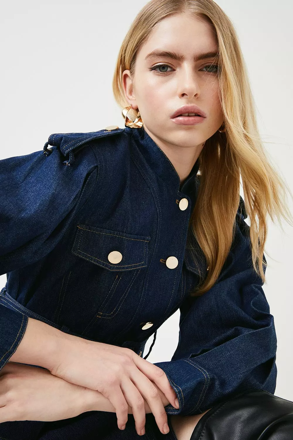 Denim Utility Volume Sleeve Trench Coat | Karen Millen