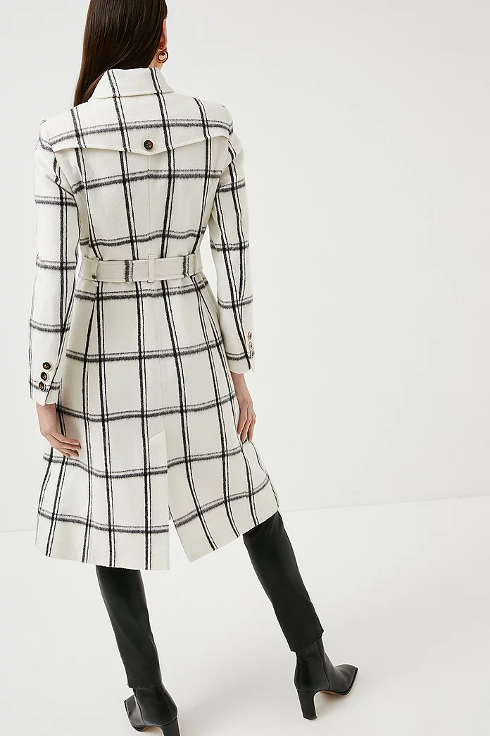 Check Wool Mix Double Breasted Belted Coat | Karen Millen Check Wool Mix Double Breasted Belted Coat | Karen Millen