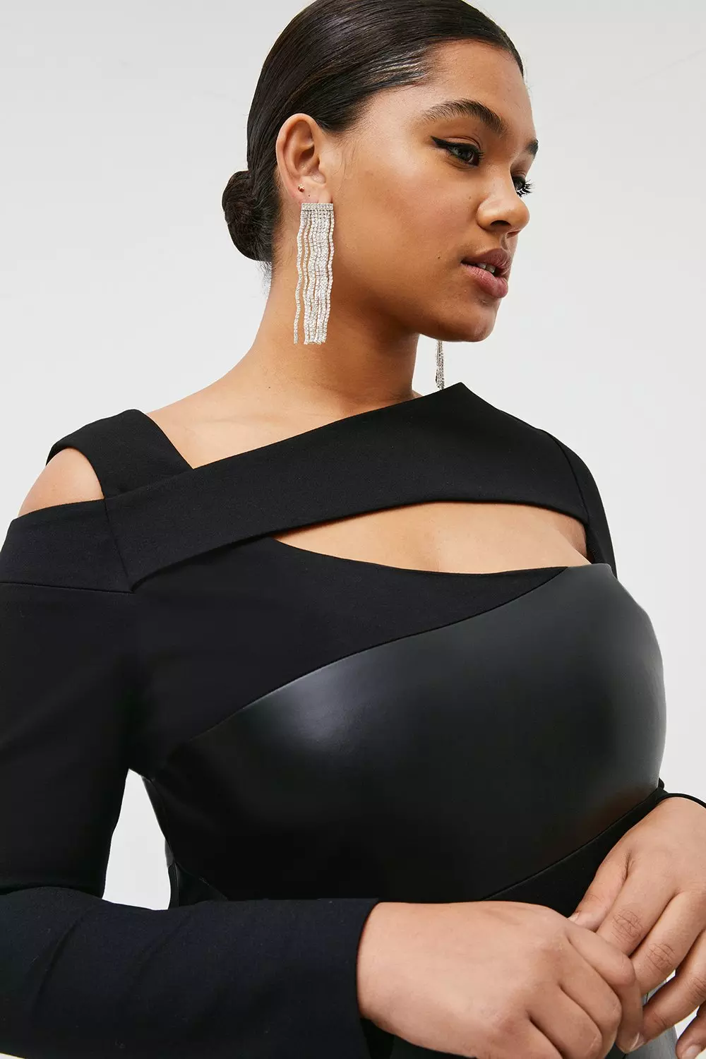 Plus Size Faux Leather And Ponte Midi Dress Karen Millen