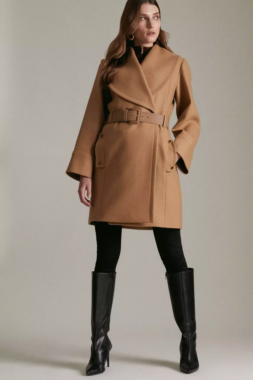 Italian Wool Shawl Collar Belted Coat Karen Millen