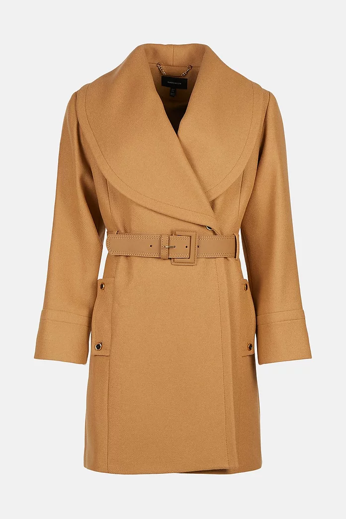 Italian Wool Shawl Collar Belted Coat | Karen Millen Italian Wool Shawl Collar Belted Coat | Karen Millen