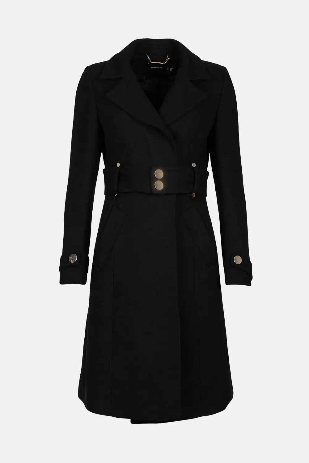 Italian Wool Mix Popper Detail Midi Coat | Karen Millen