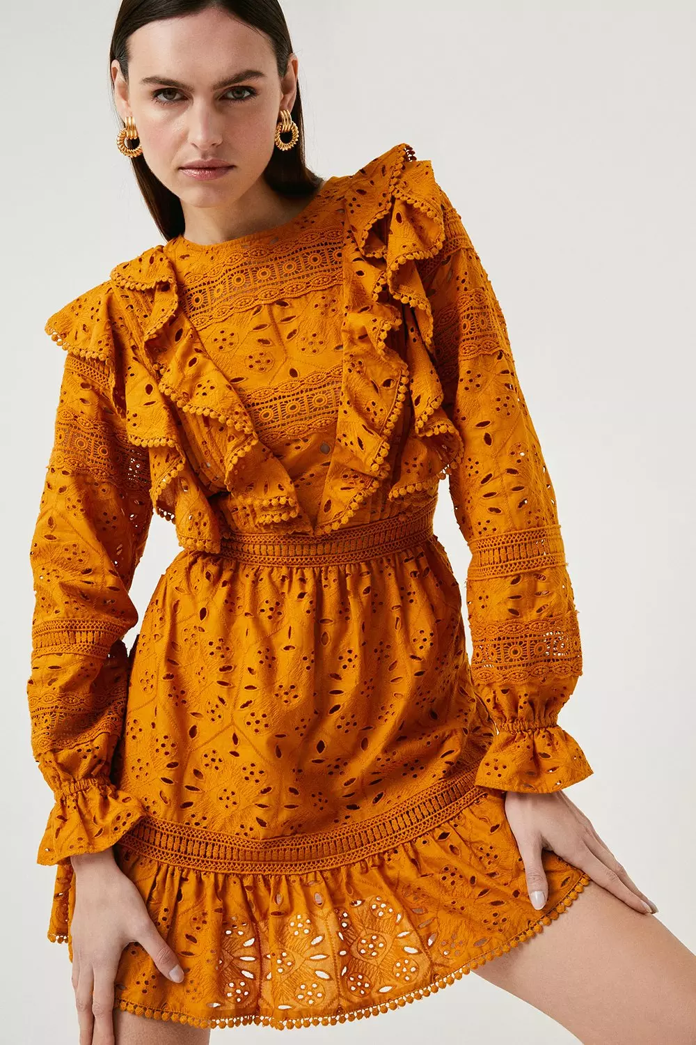 Mustard eyelet dress best sale