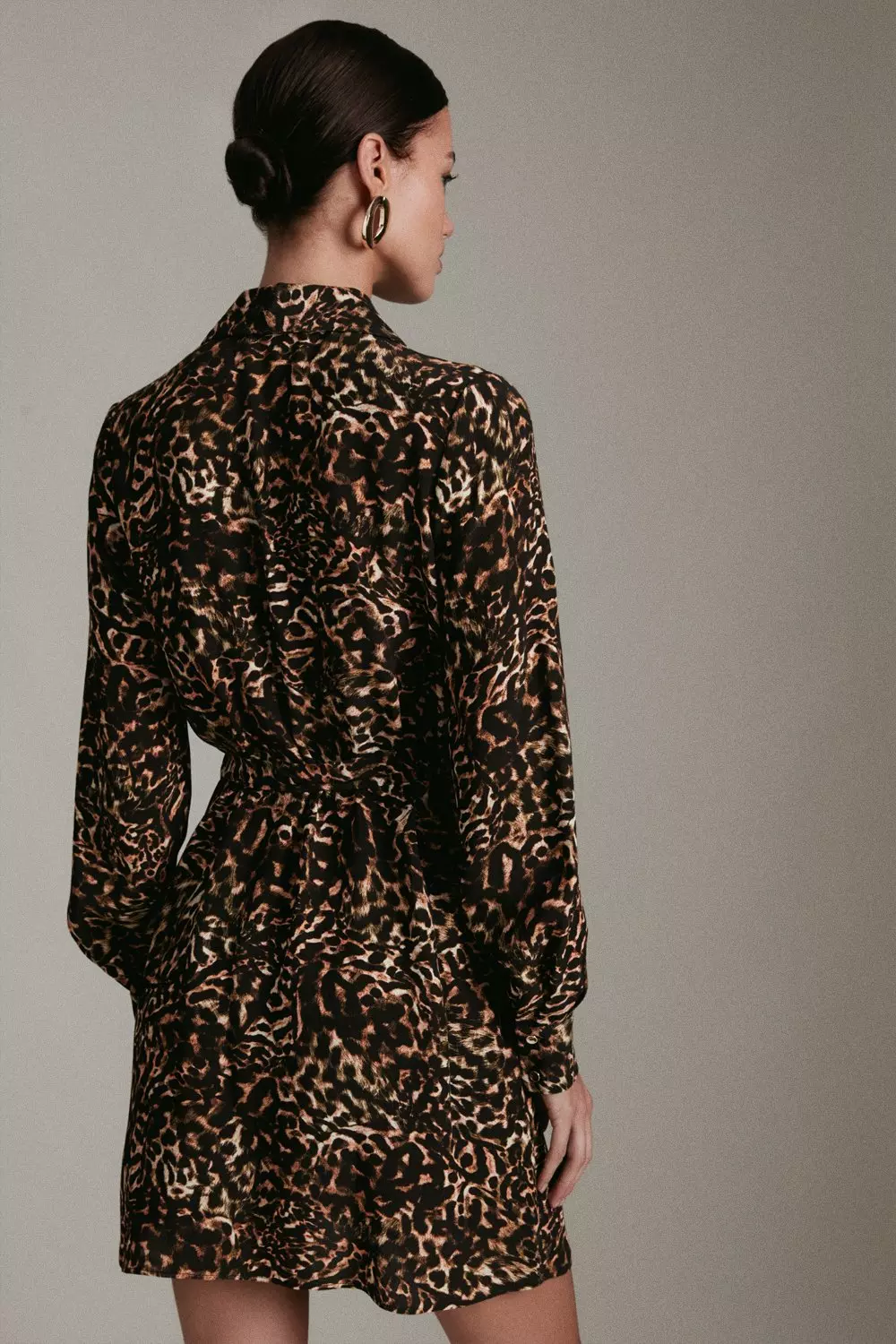 Petite Leopard Print Woven Mini Shirt Dress Karen Millen