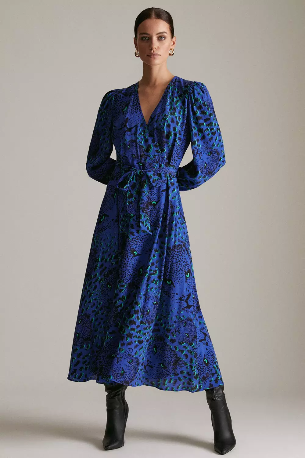 Petite Leopard Head Woven Wrap Midi Karen Millen