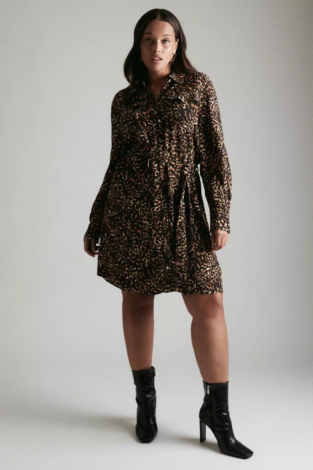 Plus Size Leopard Print Woven Mini Shirt Dress Karen Millen