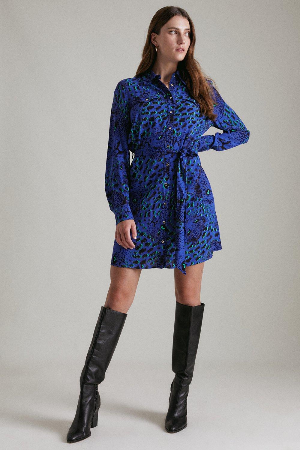 Leopard Head Woven Mini Shirt Dress | Karen Millen