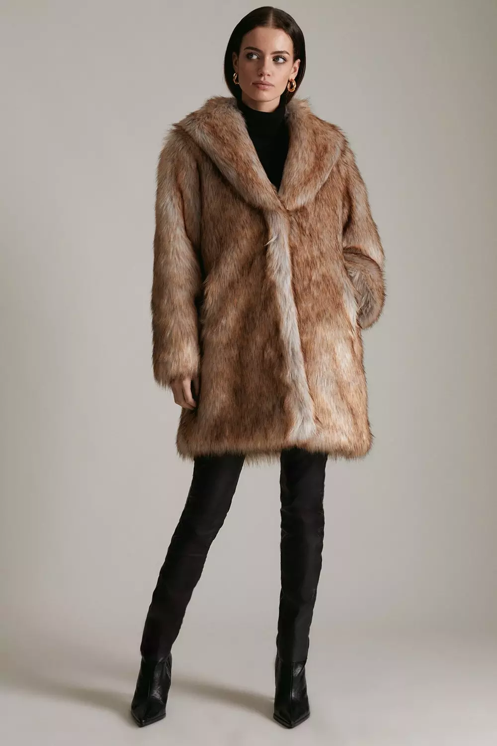 Lydia Millen Petite Tipped Faux Fur Long Coat Karen Millen