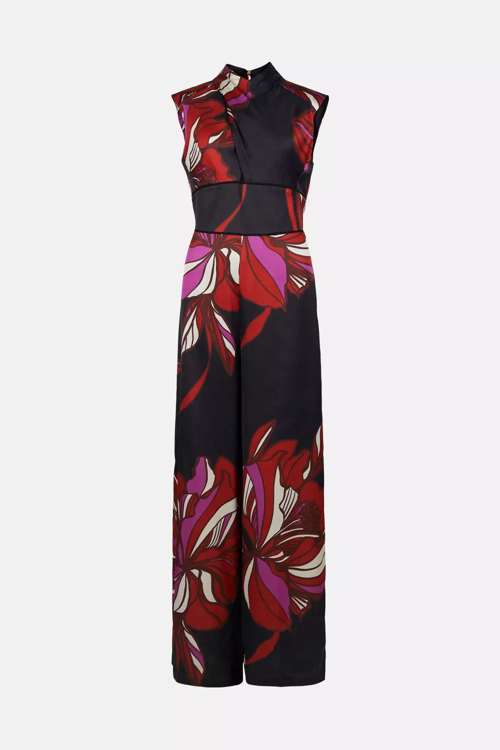 Floral Hammered Woven Satin Jumpsuit Karen Millen