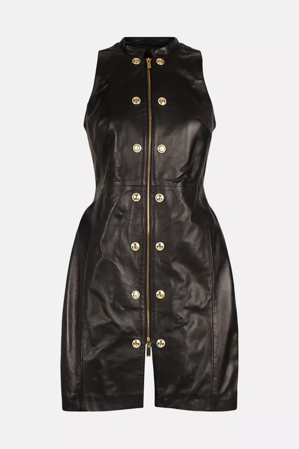 Leather Zip Military Button A Line Dress | Karen Millen