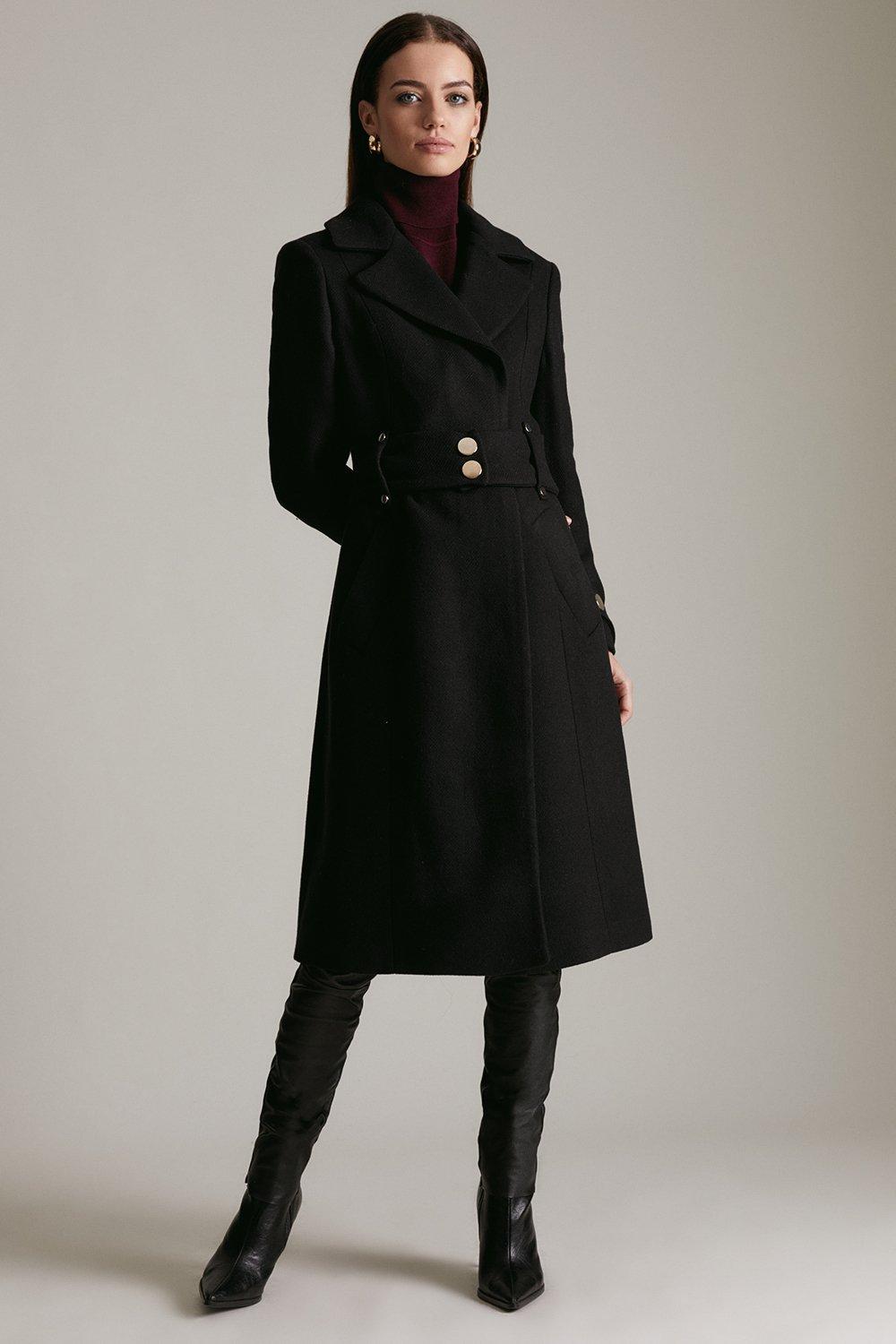 Fitted black wool coat online