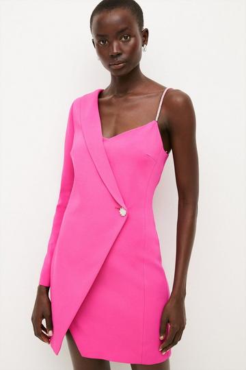 Hot-pink Pink Compact Stretch Viscose Wrap Tux Mini Dress