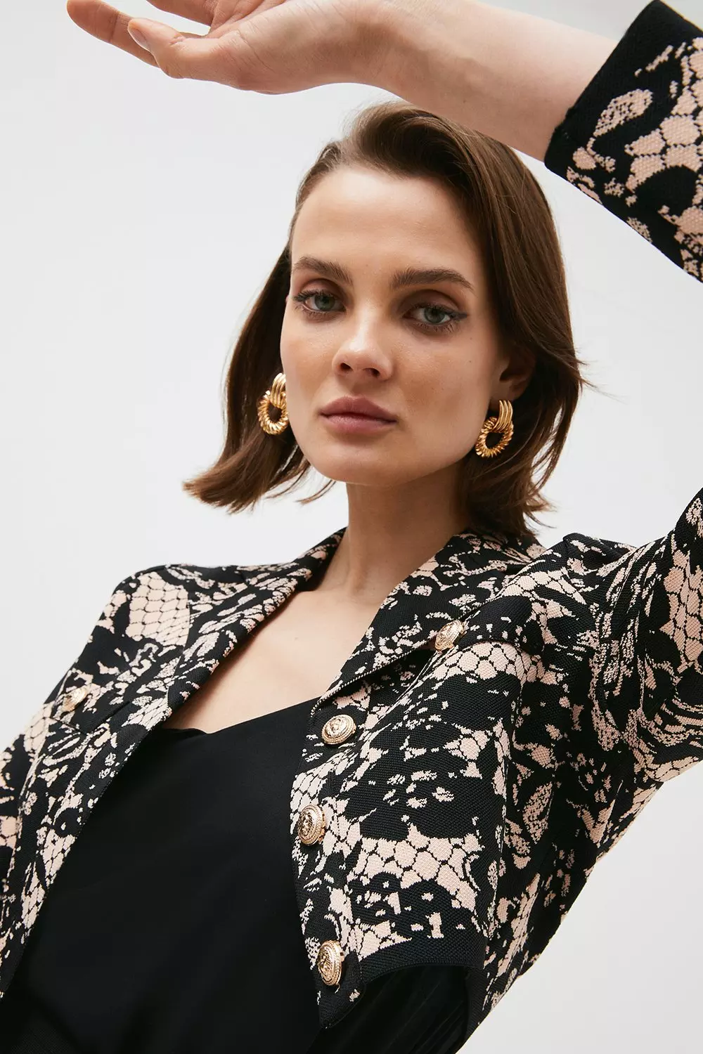 Lace Jacquard Crop Knit Bandage Jacket | Karen Millen