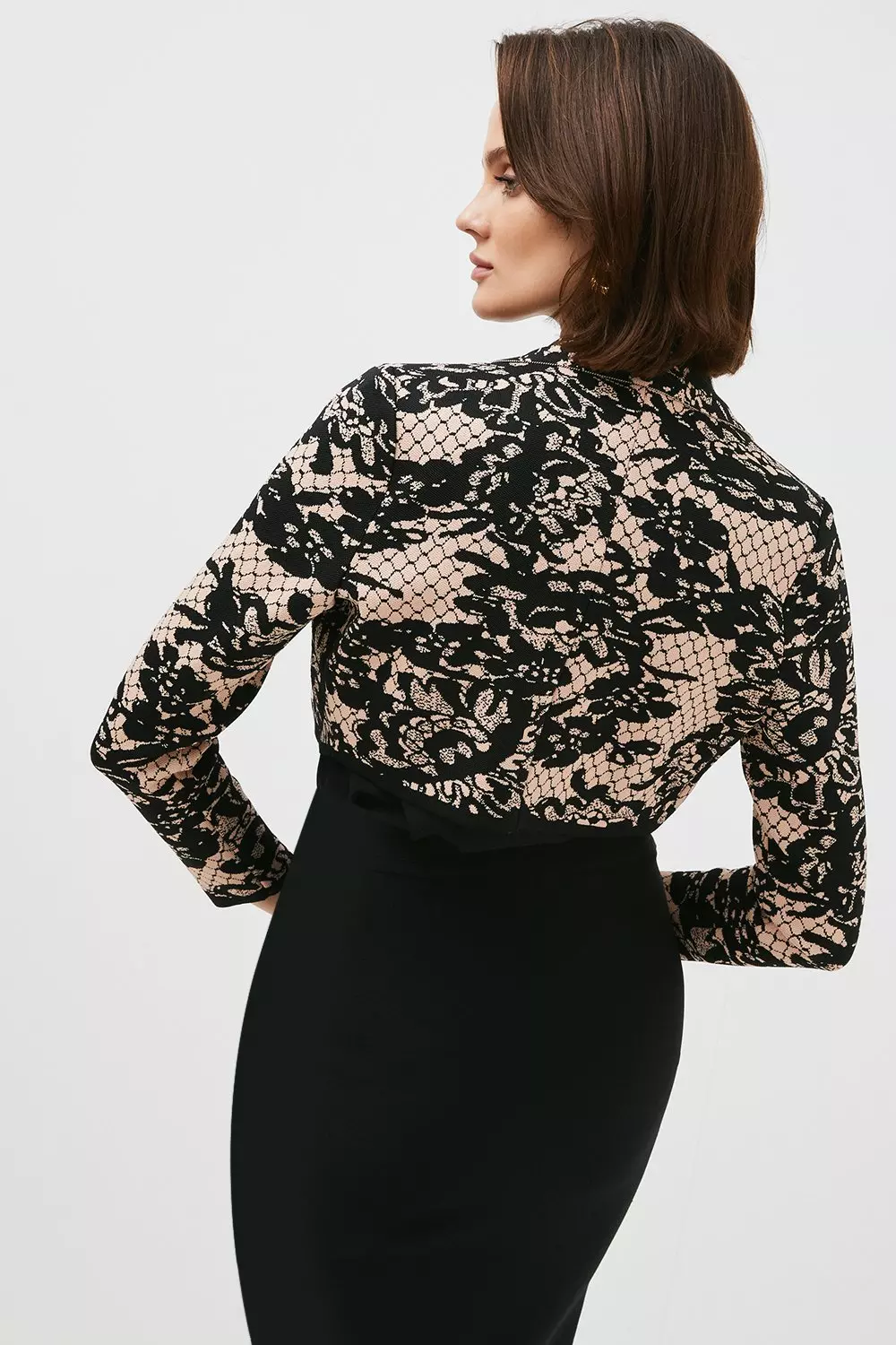 Lace Jacquard Crop Knit Bandage Jacket | Karen Millen