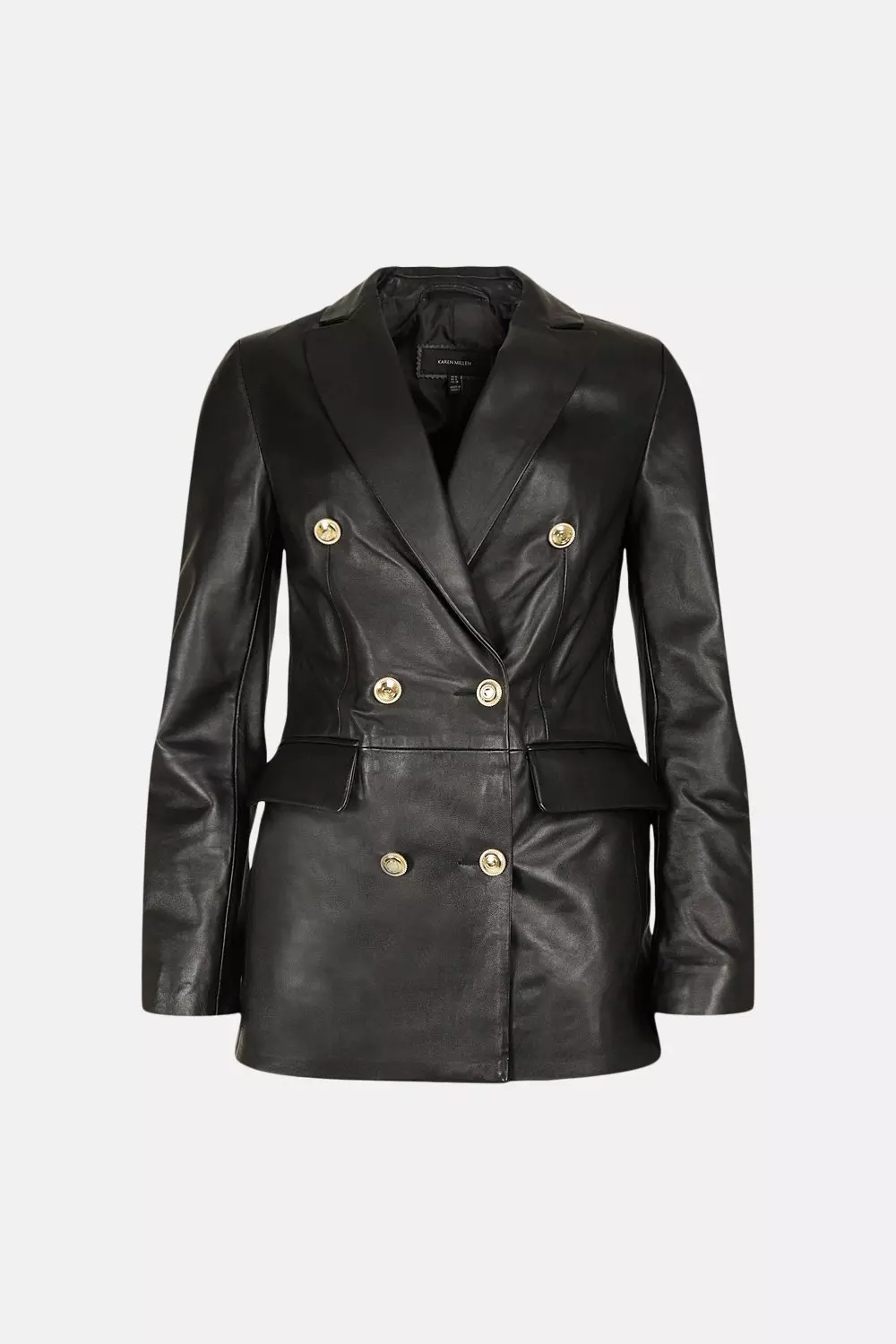 Leather Military Double Breasted Longline Blazer Karen Millen