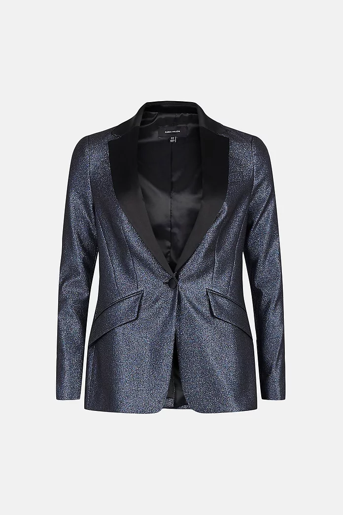Petite Stretch Metallic Jacquard Jacket | Karen Millen Petite Stretch Metallic Jacquard Jacket | Karen Millen