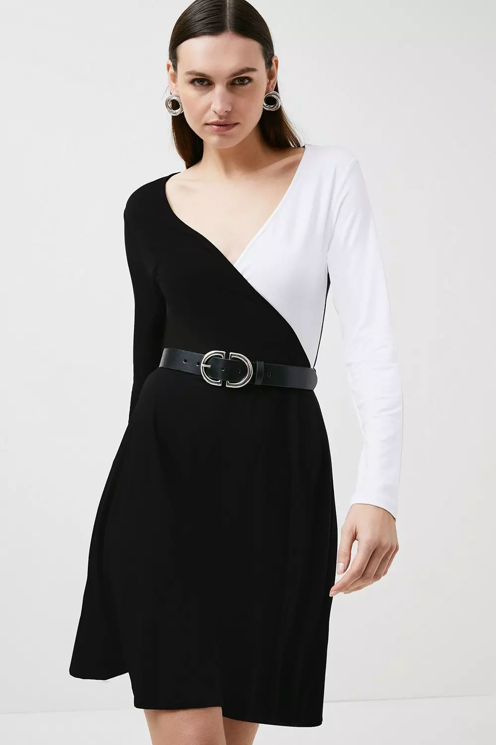 Petite Mono Belted Jersey Wrap Dress Karen Millen