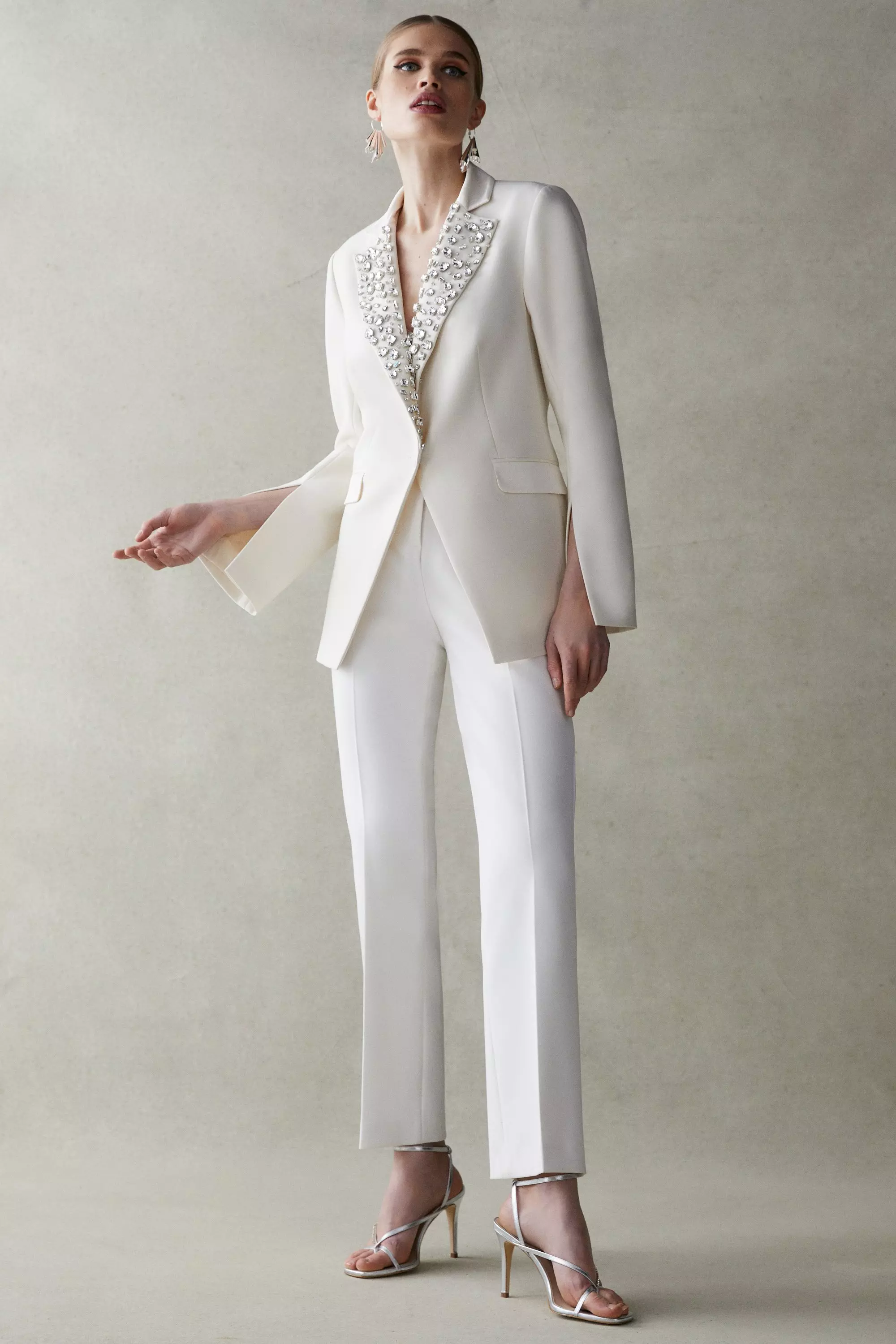 ◆KAREN MILLEN◆ クリスタルアップリケ ジャンプスーツ / ivory Crystal Embellished Collar Tailored Jacket | Karen Millen
