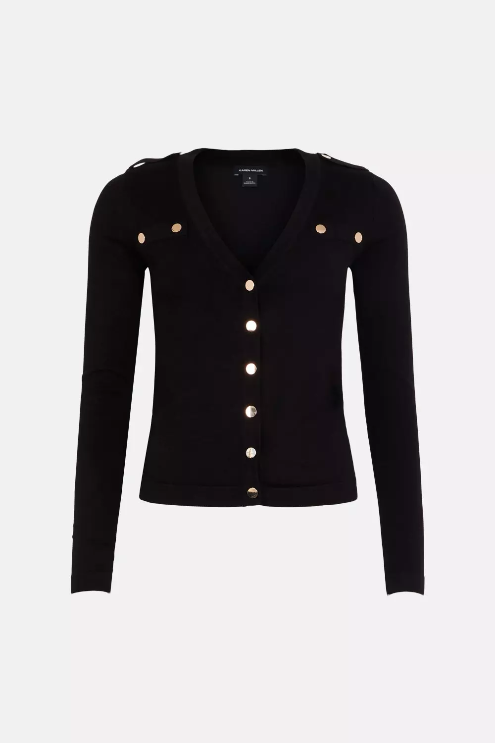 Viscose Blend Military Trim V Neck Cardigan Karen Millen