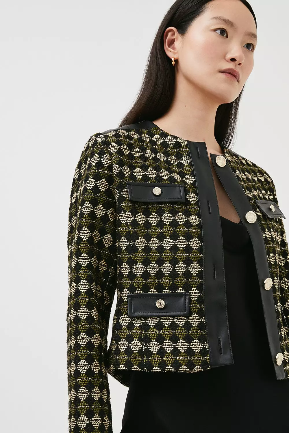Karen millen collarless tweed jacket best sale