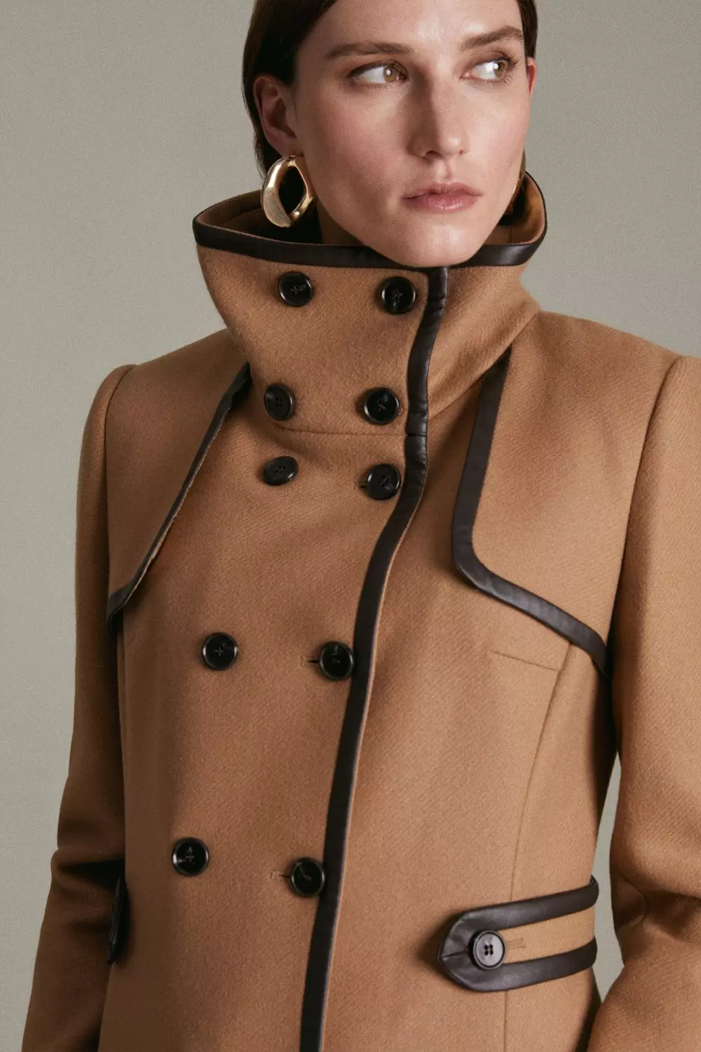 Camel funnel neck coat online