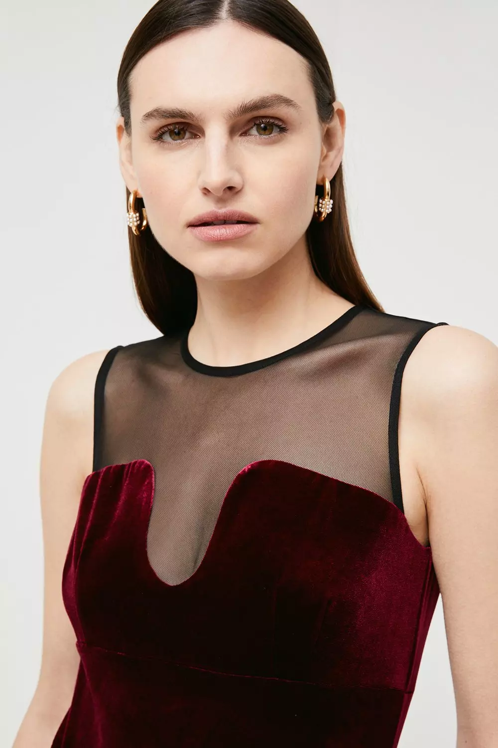 Stretch Velvet Powermesh Sleeveless Top | Karen Millen