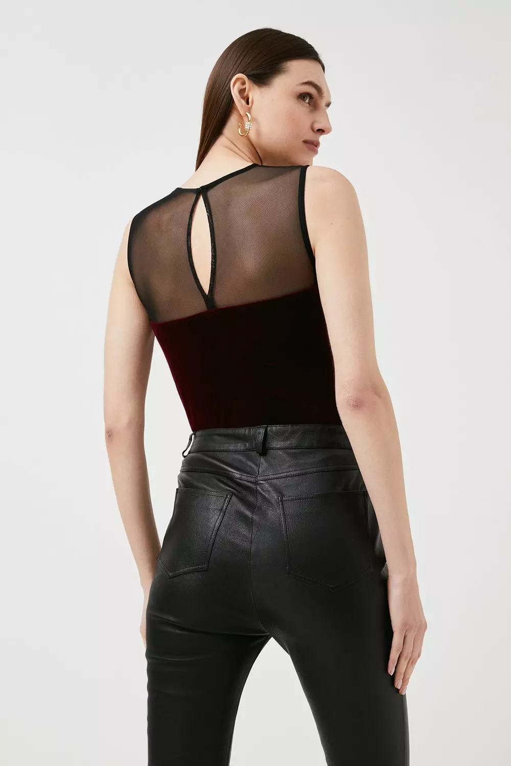 Stretch Velvet Powermesh Sleeveless Top | Karen Millen