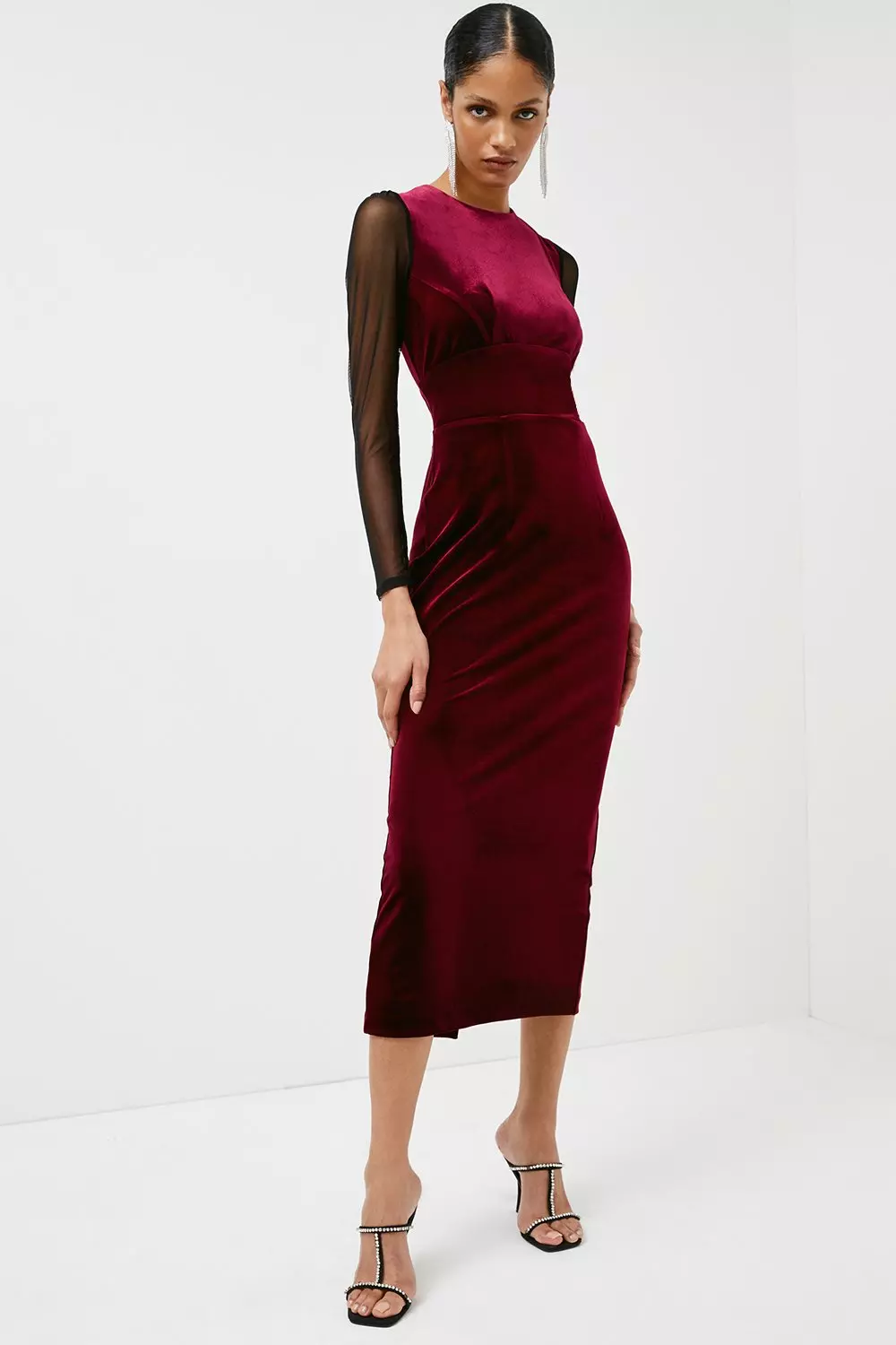 Velvet Power Mesh Sleeve Jersey Maxi Dress Karen Millen