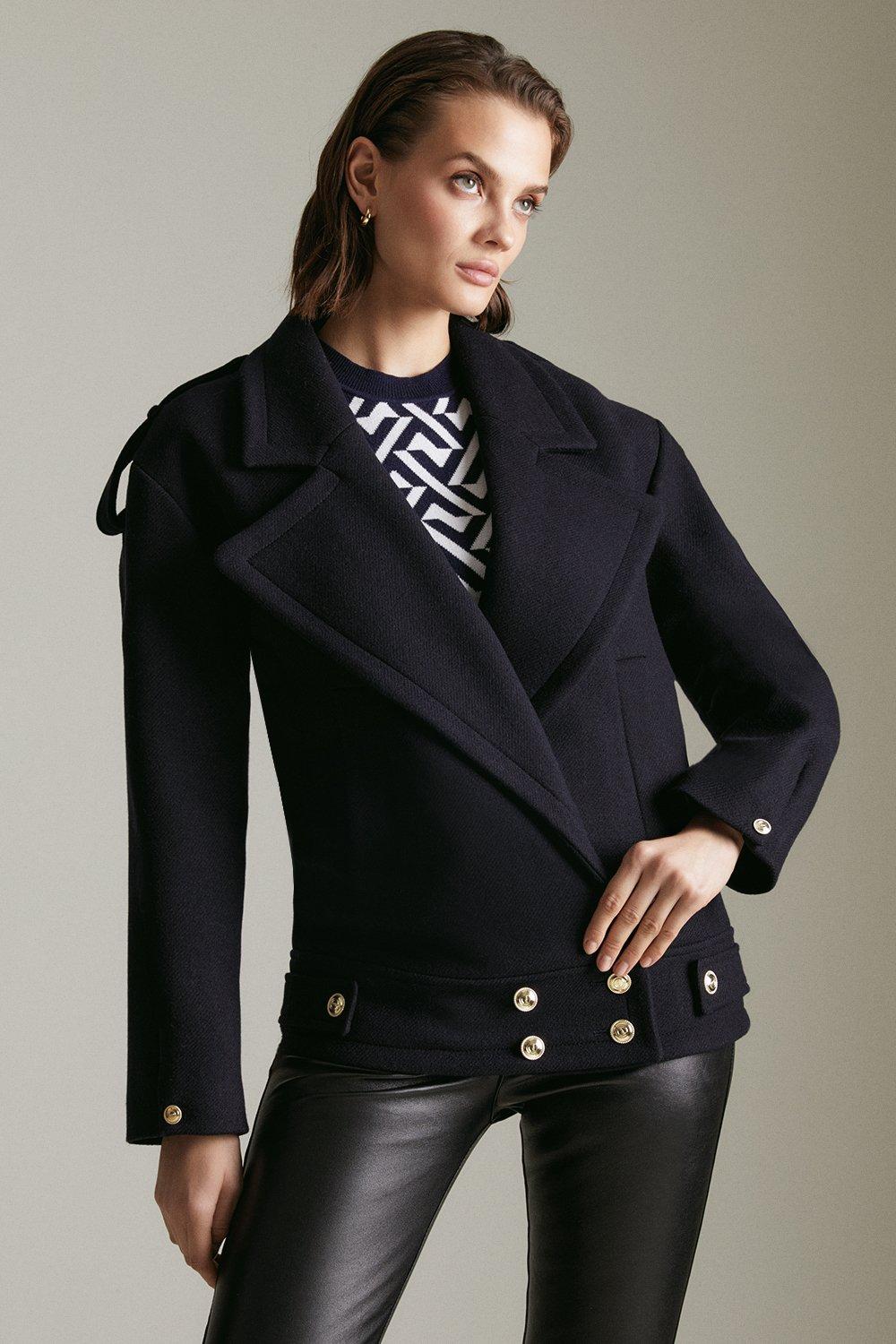 Karen millen navy military coat hotsell