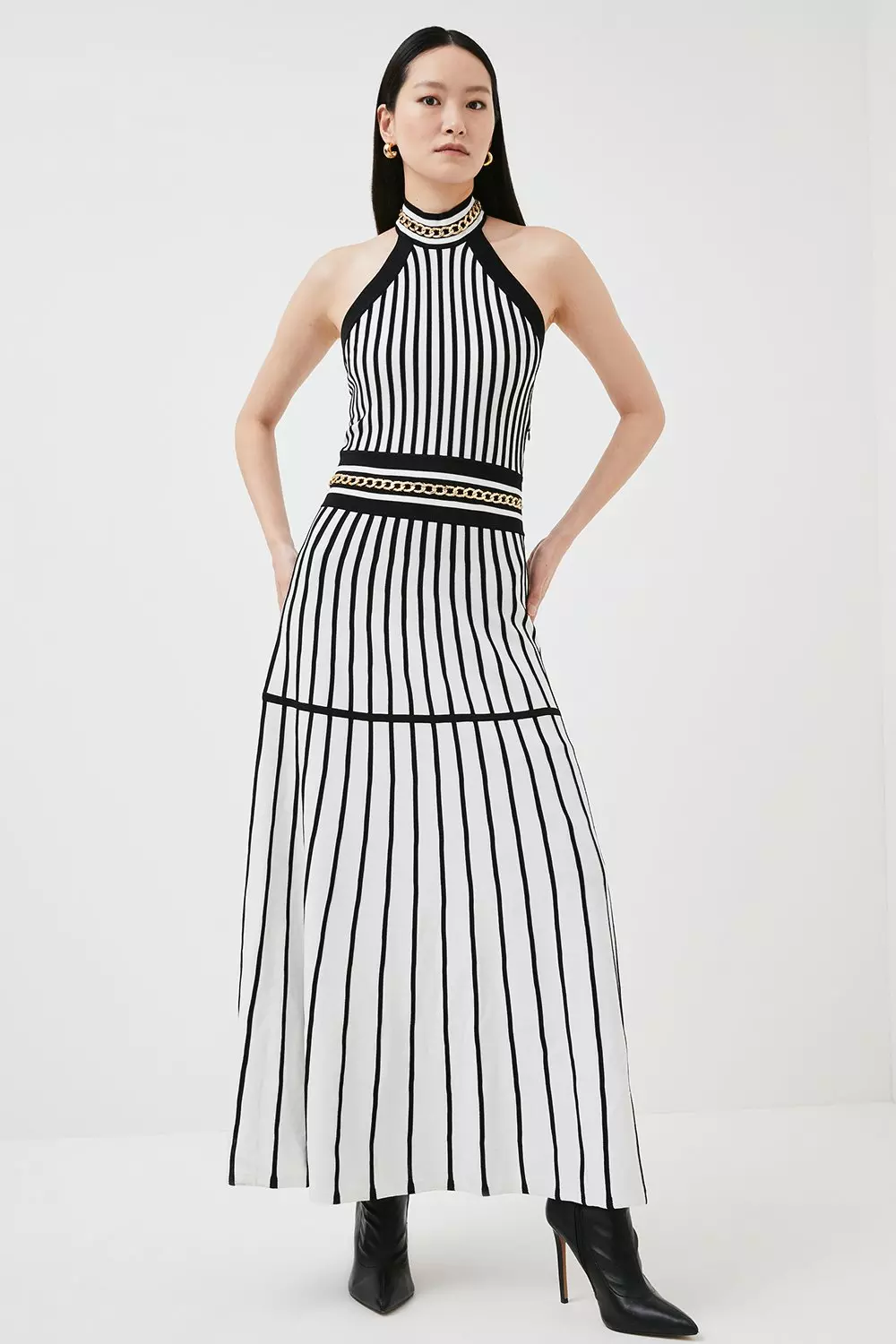 Chain Embellished Stripe Knit Maxi Dress Karen Millen