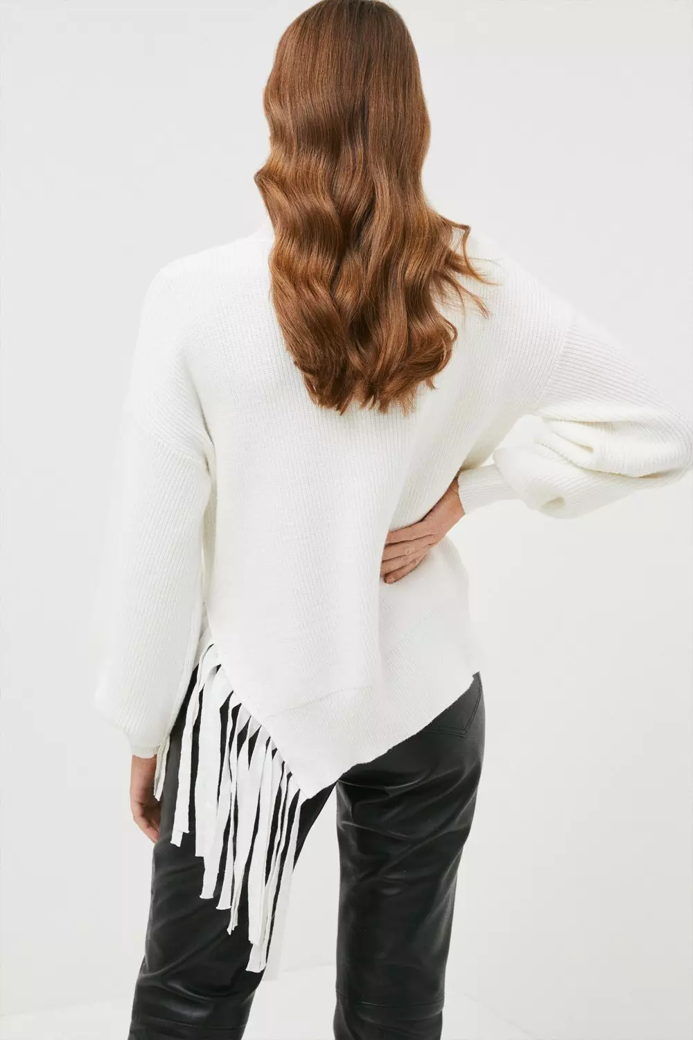 Mid Weight Eyelet Fringe Slouchy Knit Sweater | Karen Millen