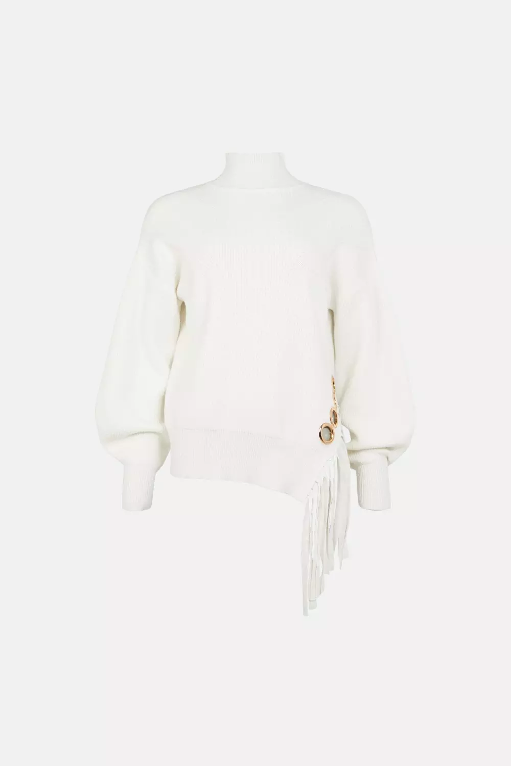 Mid Weight Eyelet Fringe Slouchy Knit Sweater | Karen Millen