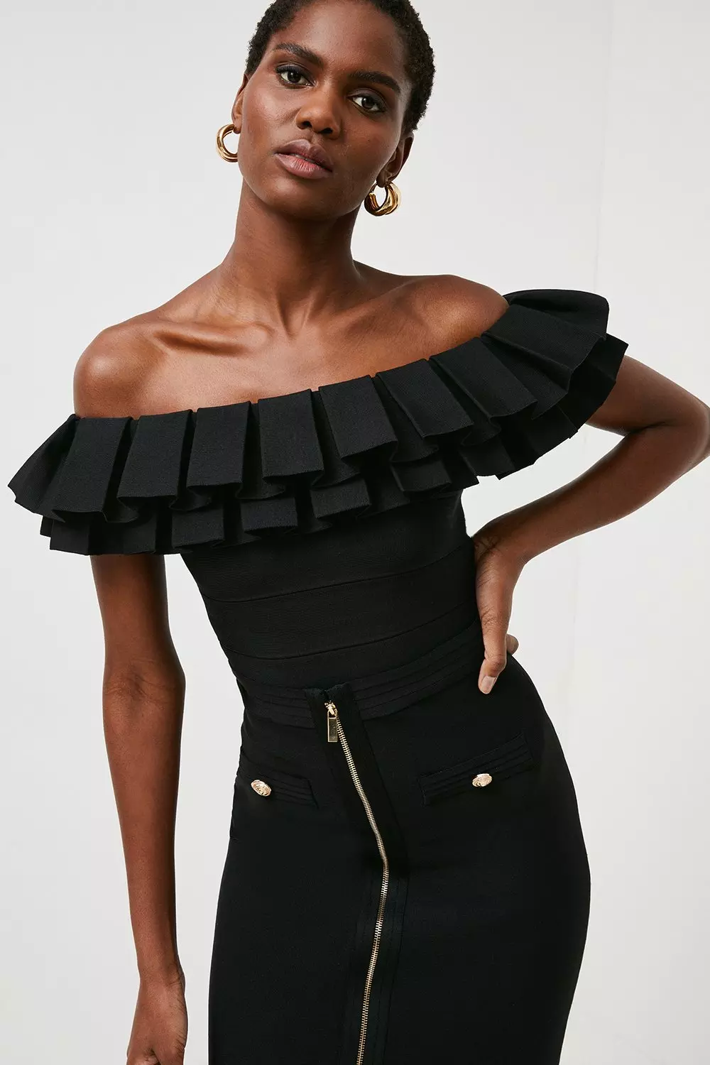 Black frill bardot top online