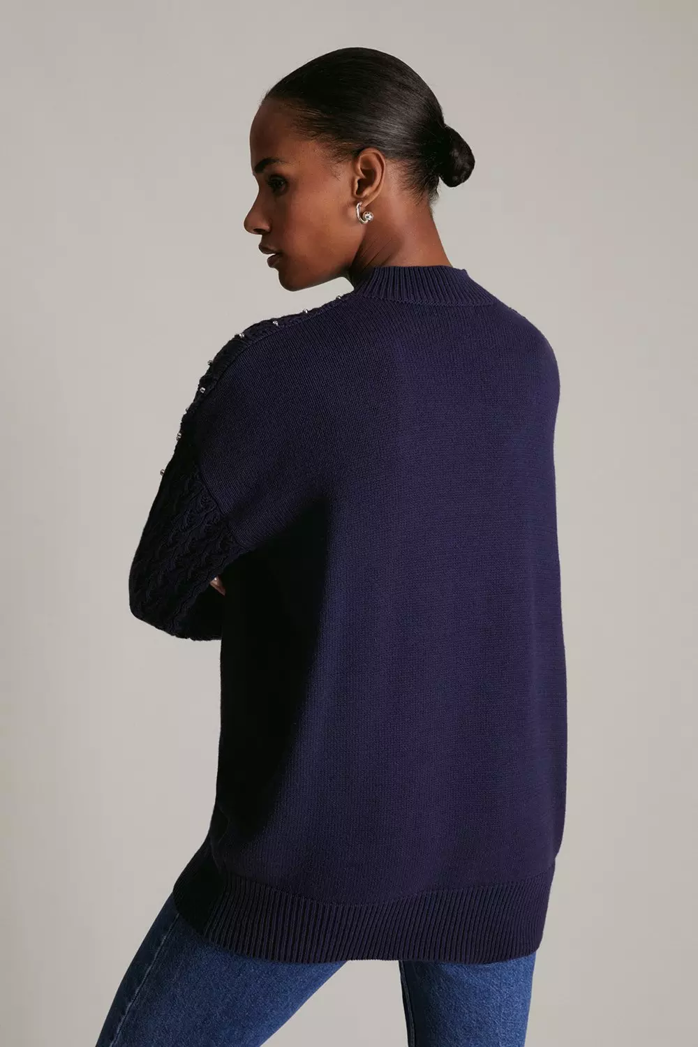 Open Stitch Embellished Longline Jumper Karen Millen