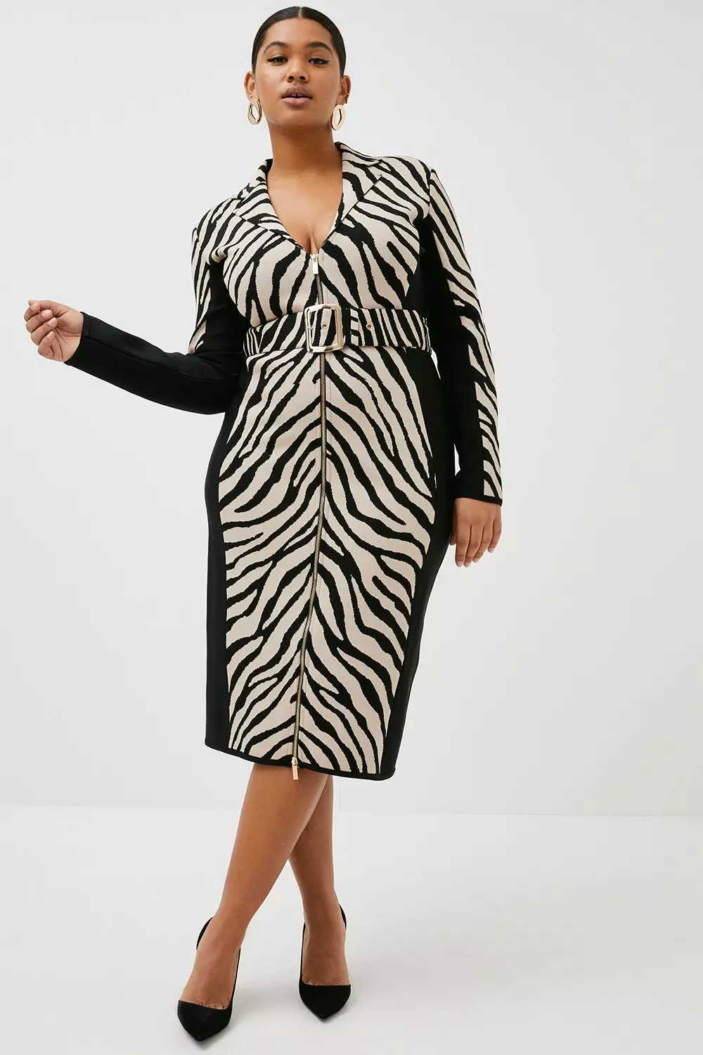 Plus size Zebra Jacquard Bandage Zip Knit Dress Karen Millen