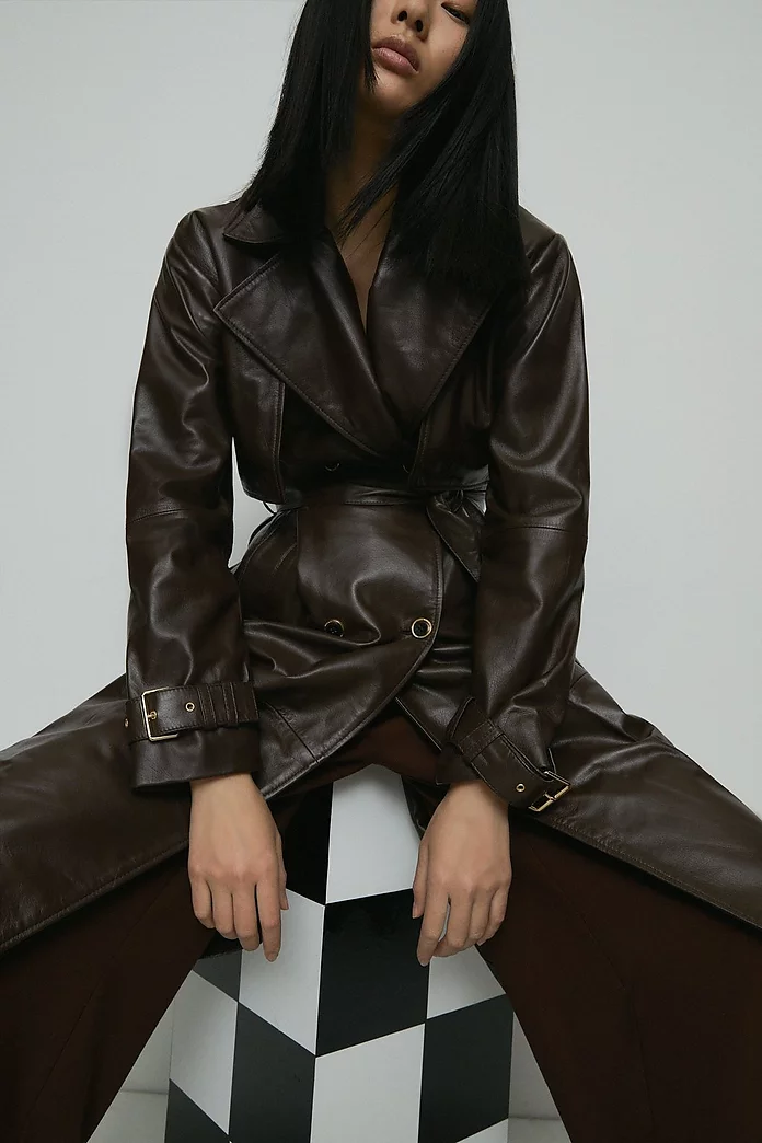 Leather Oversized Trench Coat | Karen Millen Leather Oversized Trench Coat | Karen Millen