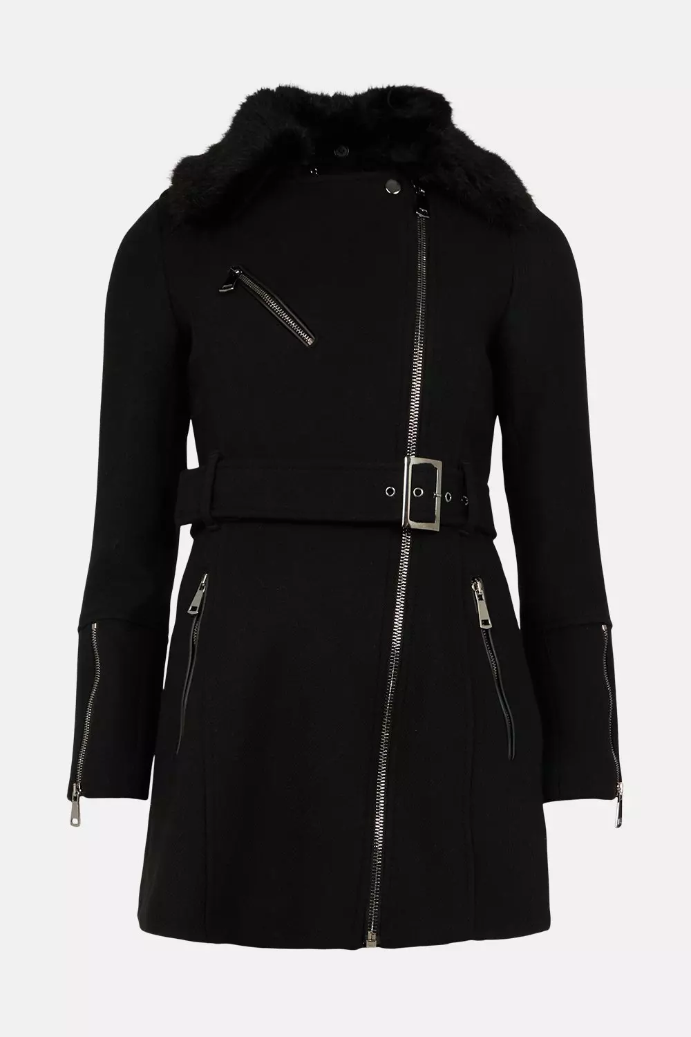 Italian Wool Mix Short Biker Coat | Karen Millen