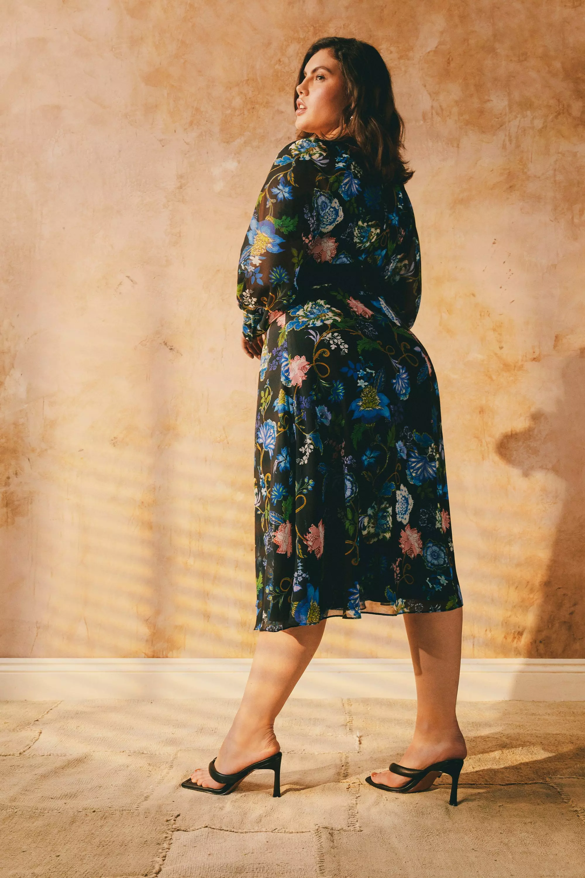 Curve Soft Floral Midi Dress With Strappy Belt | Karen Millen