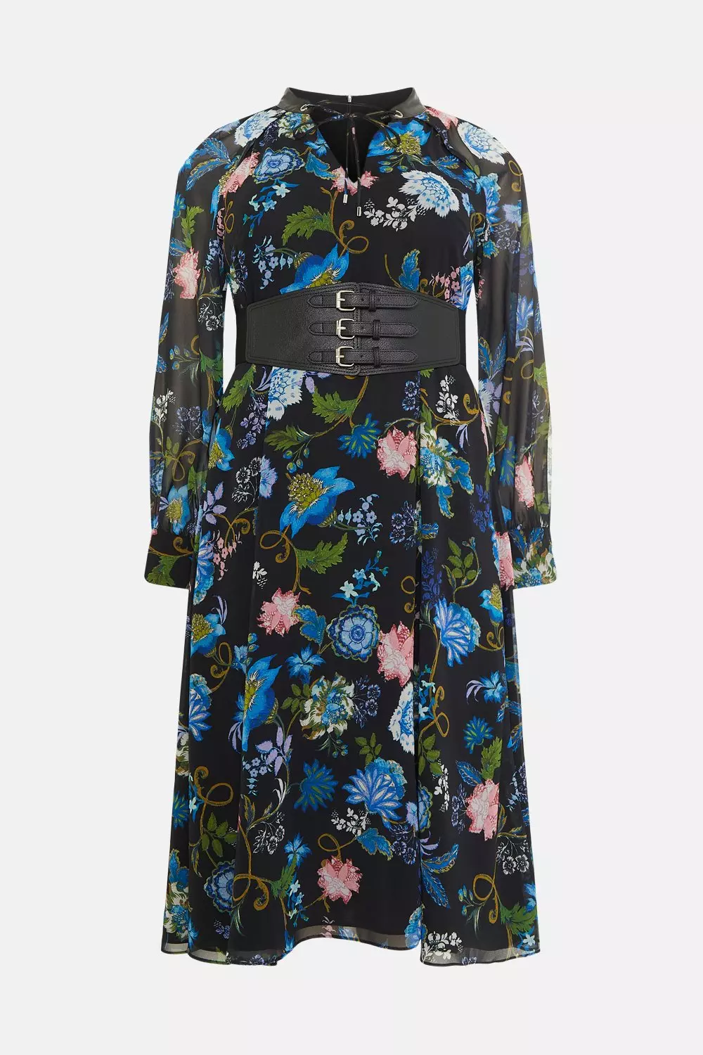 Curve Soft Floral Midi Dress With Strappy Belt | Karen Millen