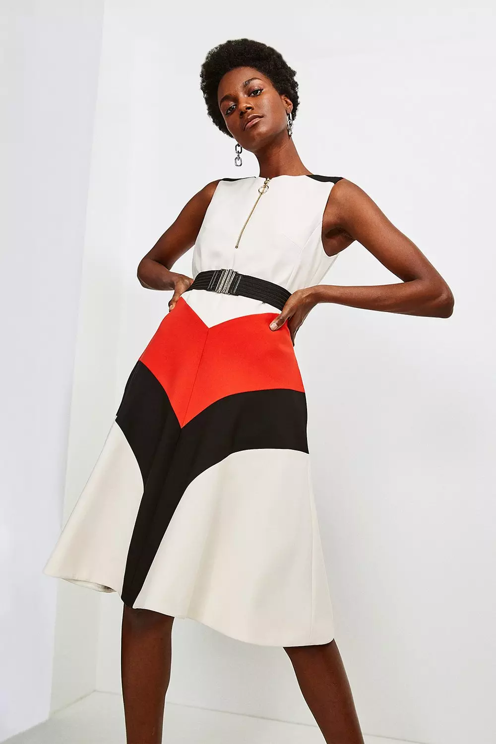 Multi Compact Stretch Colour Block Midi Dress alternative image