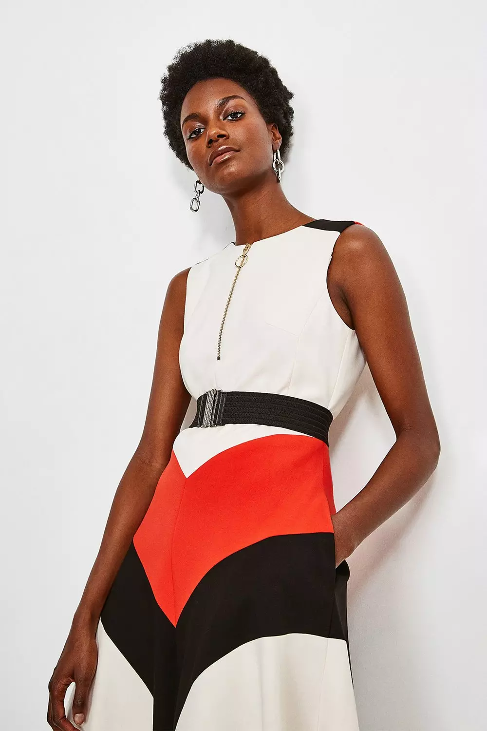 Multi Compact Stretch Colour Block Midi Dress alternative image
