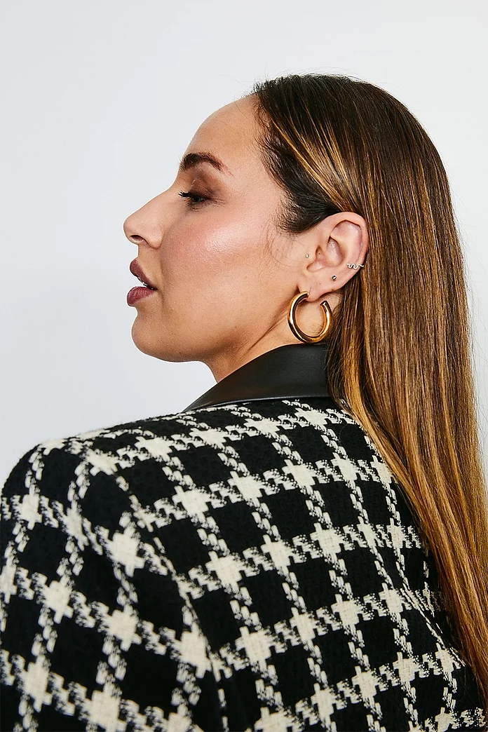 Plus Size Houndstooth PU Collar Coat | Karen Millen Plus Size Houndstooth PU Collar Coat | Karen Millen