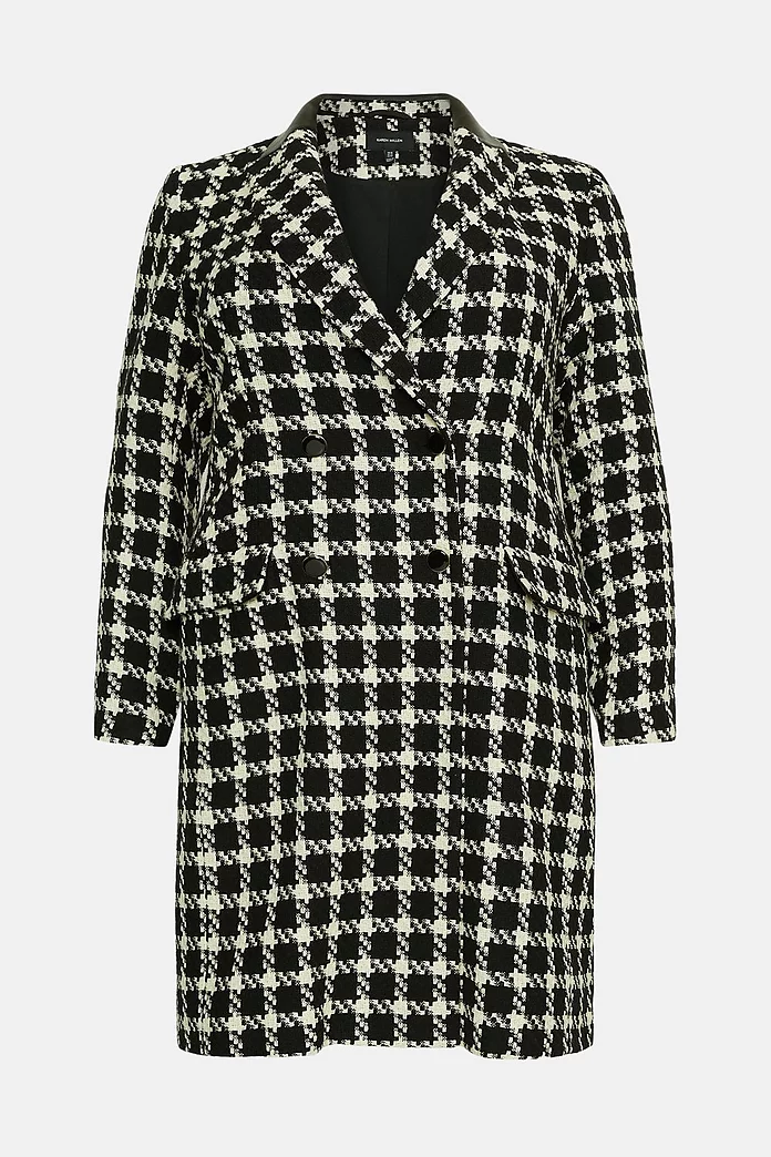 Plus Size Houndstooth PU Collar Coat | Karen Millen Plus Size Houndstooth PU Collar Coat | Karen Millen