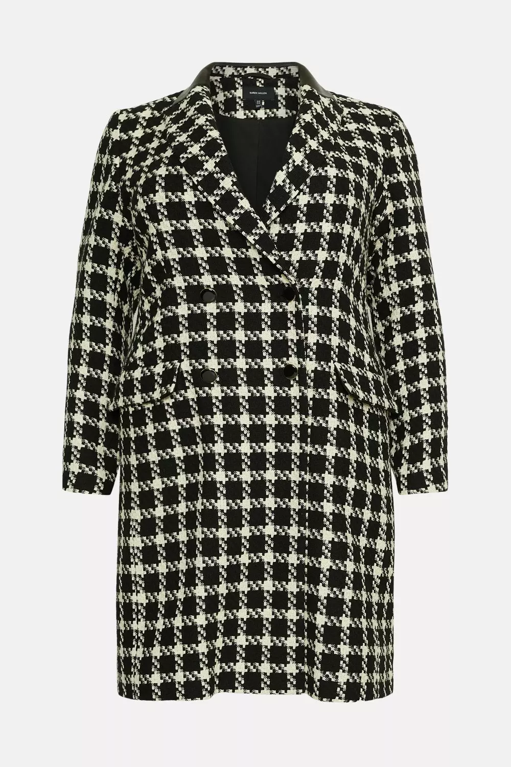 Plus Size Houndstooth PU Collar Coat Karen Millen