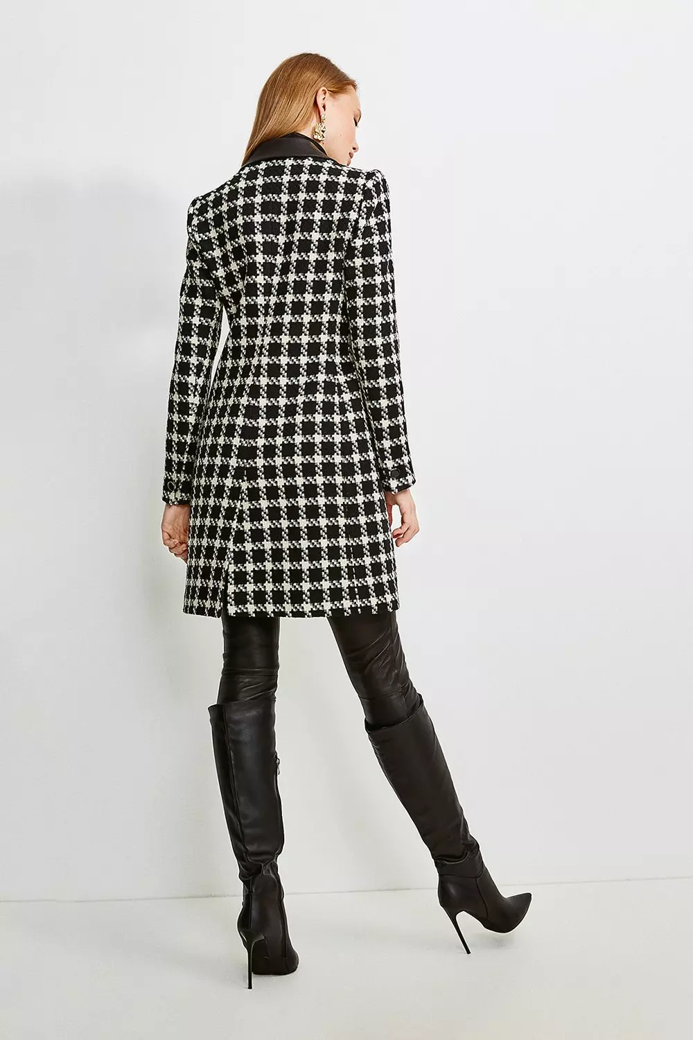 Mono Houndstooth PU Collar Coat alternative image