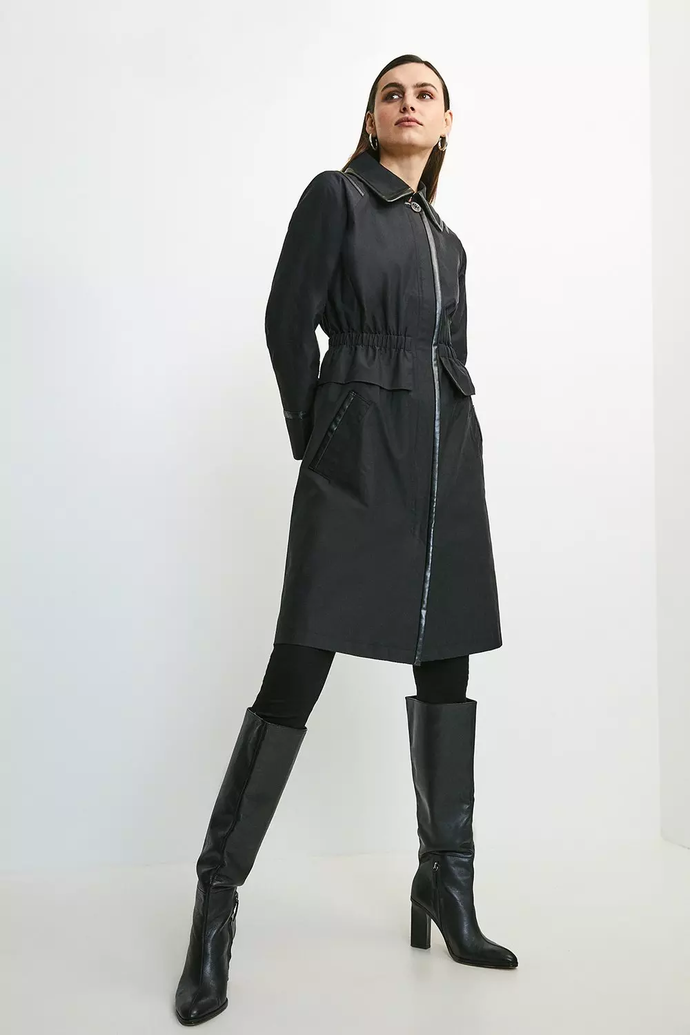 Pu Detail Peplum Trench Coat Karen Millen