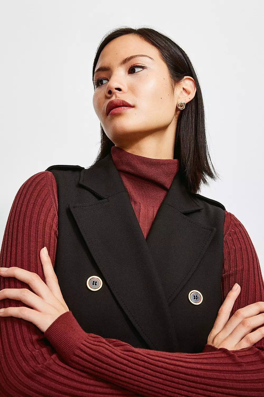 Black Compact Stretch Sleeveless Coat alternative image