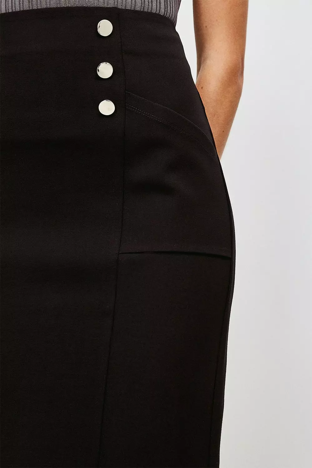 Button Pocket Ponte Midi Skirt Karen Millen